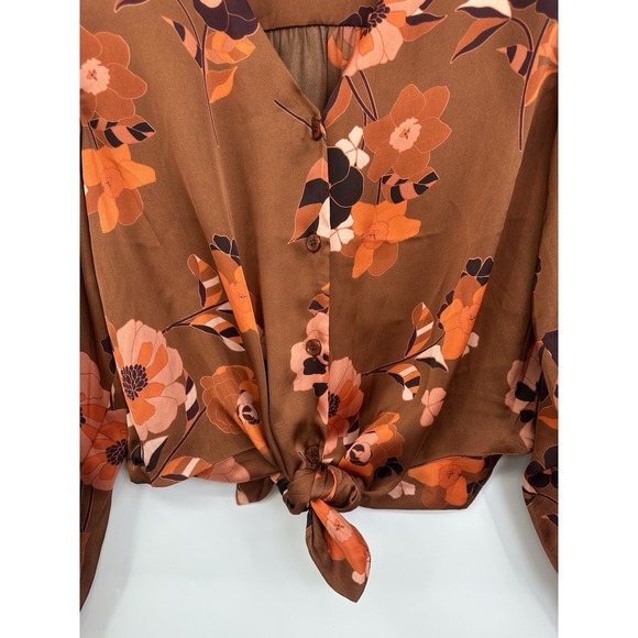 DR2 Daniel Rainn Ladies Size XL Orange  Floral Button Up Tie Front Blouse Classy - Picture 4 of 11